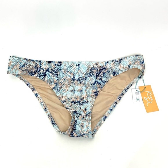 Kona Sol Blue Multi Python Print Hipster Medium Coverage Bikini Bottoms Swimsuit - Picture 2 of 16